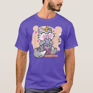 Cute Drinking Kawaii Boba Cat Bubble Anime Japanes T-Shirt