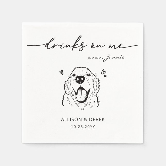 Cute Drinks on Me Golden Retriever Dog Wedding Napkin (Front)