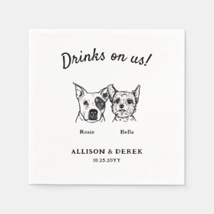 Cute Drinks On Us 2 Dogs Wedding Cocktail Napkin