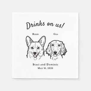 Cute Drinks On Us Corgi Dachshund Wedding Dog Napkin
