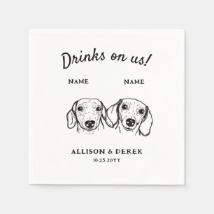 Cute Drinks On Us Dachshund Dog Wedding Cocktail Napkin