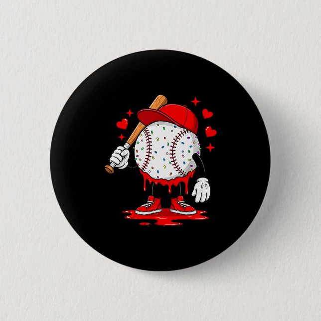 Cute Dripng Baseball Lover Valentines Day Boys Kid 2 Inch Round Button (Front)