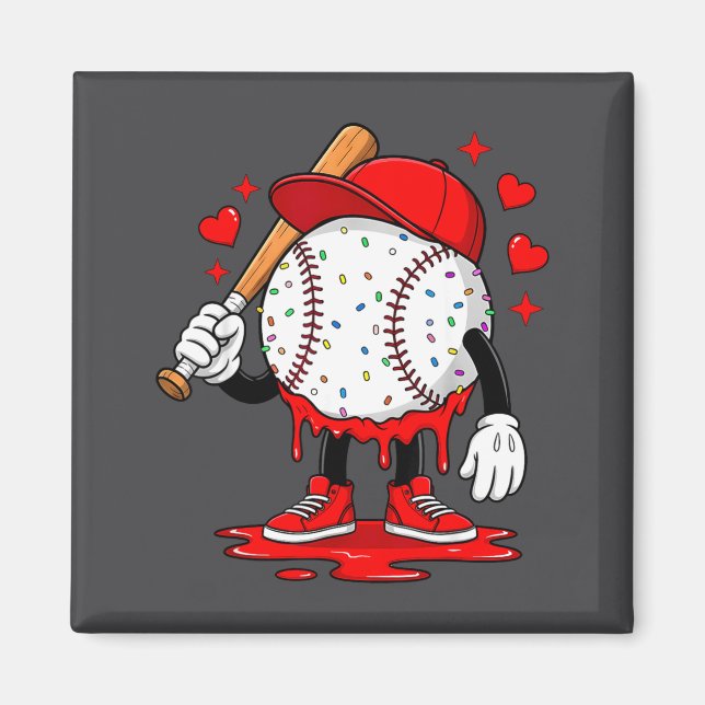 Cute Dripng Baseball Lover Valentines Day Boys Kid Magnet (Front)