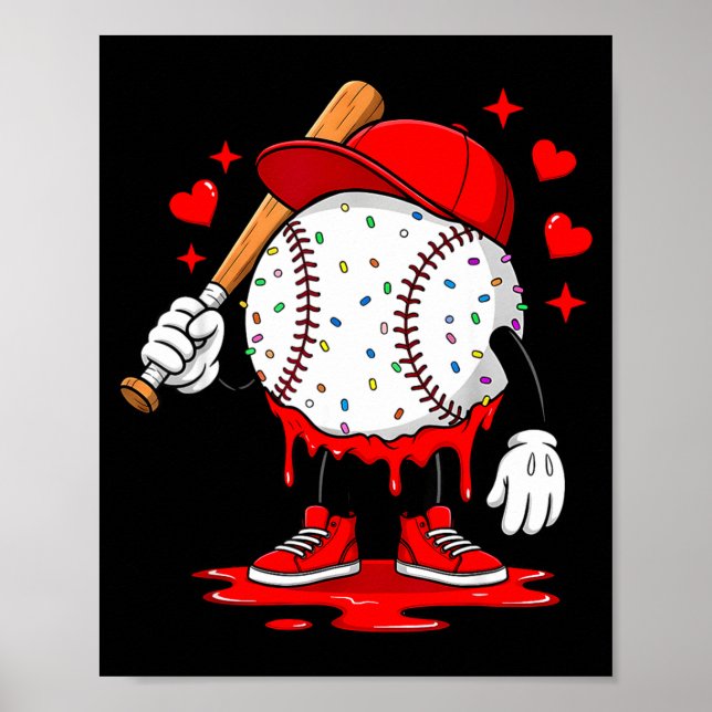 Cute Dripng Baseball Lover Valentines Day Boys Kid Poster (Front)
