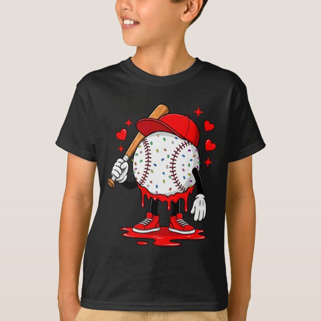 Cute Dripng Baseball Lover Valentines Day Boys Kid T-Shirt (Front)