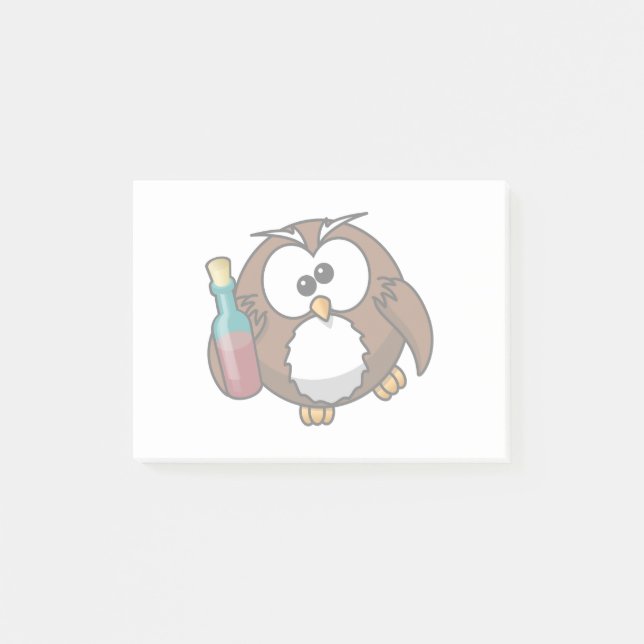 Cute Drunken Cartoon Owl Post-it Notes (Front)