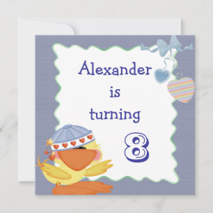 Cute Duck And Love Hearts 8th Birthday Invitation