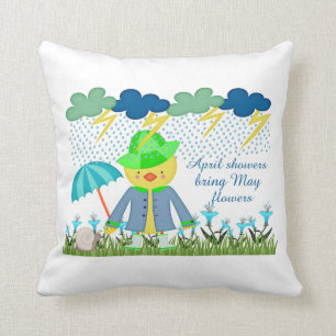 Cute Duck April Showers Bring May Flowers Throw Pillow