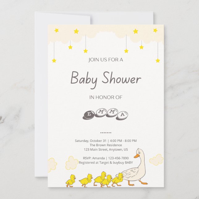 Cute Duck Baby Shower Illustration Minimal Style Invitation (Front)