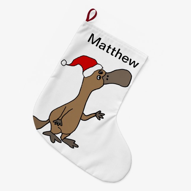Cute Duck-billed platypus Christmas Cartoon Large Christmas Stocking (Front (Hanging))