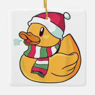 Cute Duck Christmas Ceramic Ornament