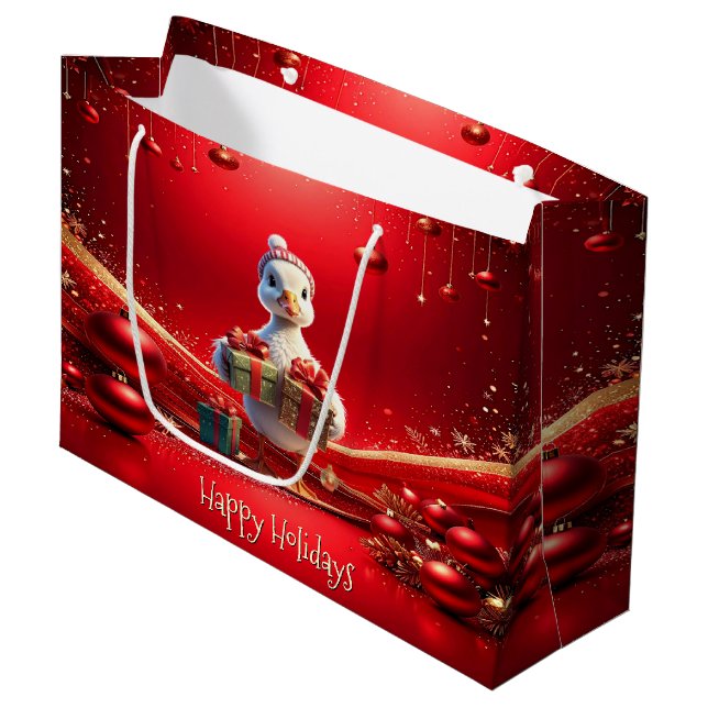 Cute Duck Christmas Holiday Gift Bag (Front Angled)