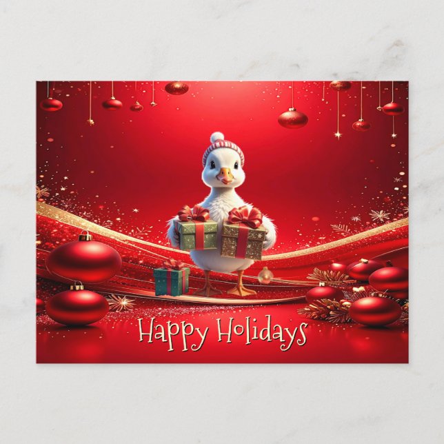 Cute Duck Christmas Holiday Postcard (Front)