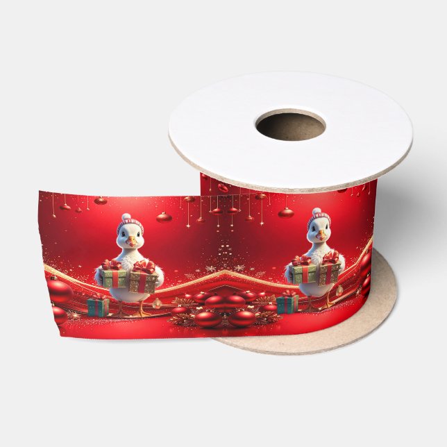Cute Duck Christmas Holiday Satin Ribbon (Spool)