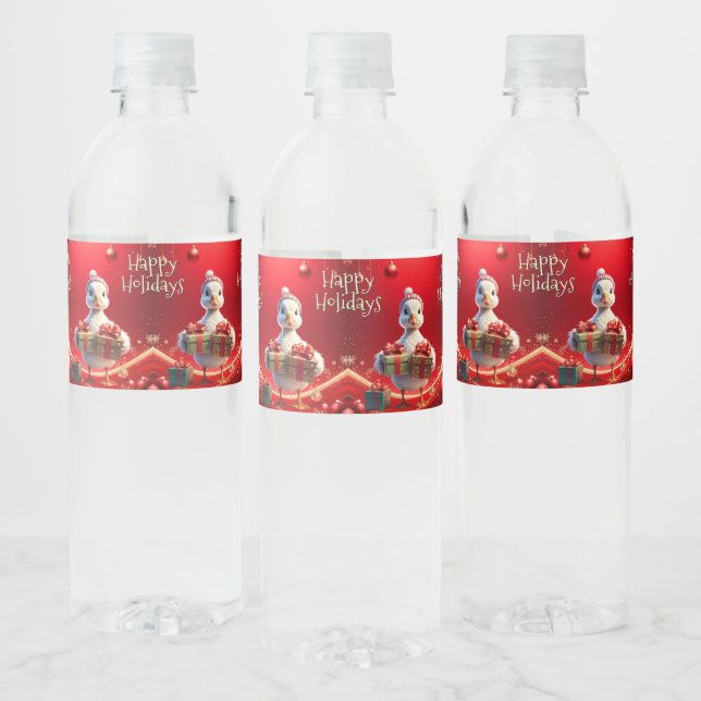 Cute Duck Christmas Water Bottle Label (Bottles)