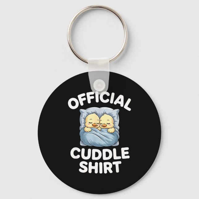Cute Duck Couple Snuggle Cuddle  Keychain (Front)