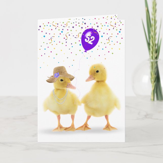 Cute Duck Couple With 52nd Birthday Balloon Card (Front)