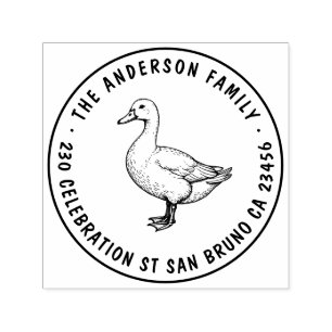 Cute Duck Family Name Round Return Address Self-inking Stamp