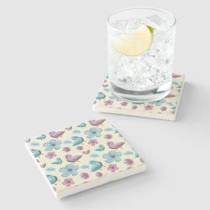 Cute Duck Floral Pattern Aesthetic Pastel Kawaii B Stone Coaster