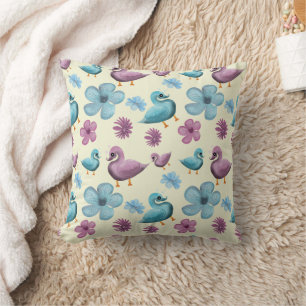 Cute Duck Floral Pattern Aesthetic Pastel Kawaii B Throw Pillow