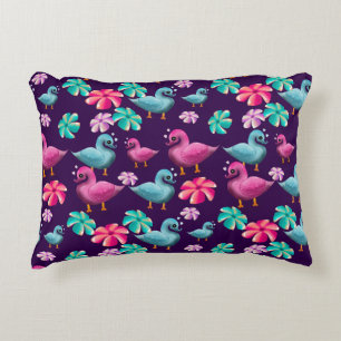 Cute Duck Floral Pattern Kawaii Pink Blue Ducks  Accent Pillow