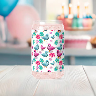 Cute Duck Floral Pattern Kawaii Pink Blue Ducks Can Glass