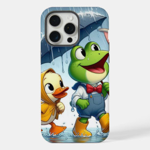 Cute duck, frog, bunny in the rain iPhone 15 pro max case