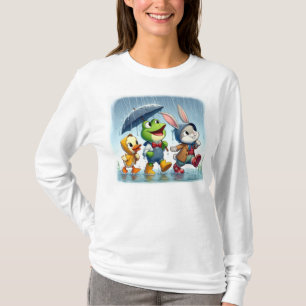 Cute duck, frog, bunny in the rain T-Shirt