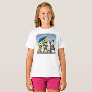 Cute duck, frog, bunny in the rain T-Shirt