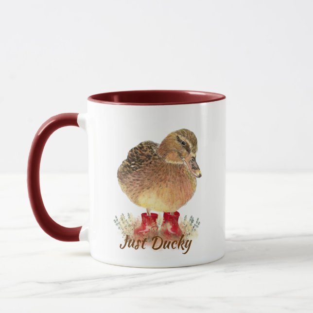 Cute Duck Fun Quote "Just Ducky" Mug (Left)
