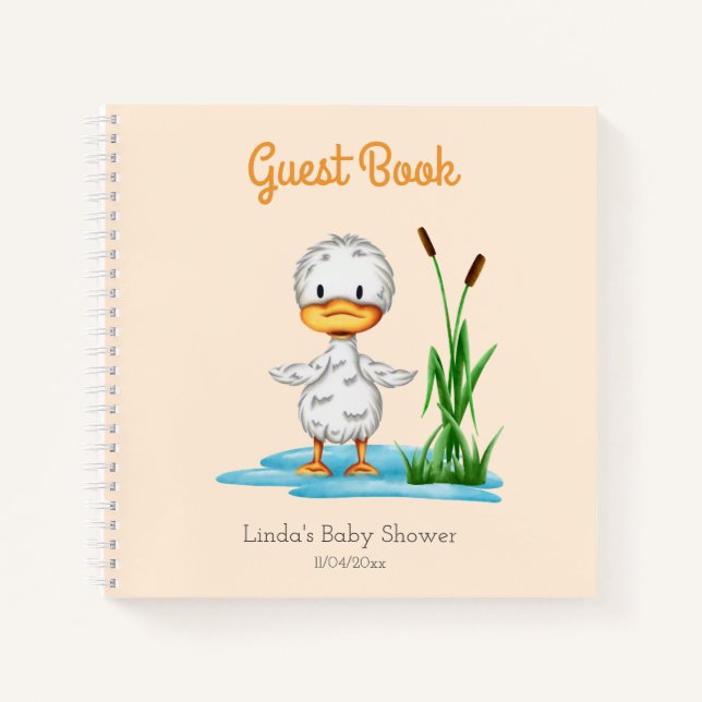 Cute Duck Gender Neutral Baby Shower Guest Book (Front)