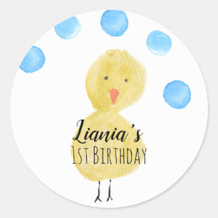 Cute Duck Hand Watercolor Birthday Party     Classic Round Sticker