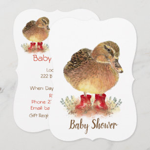 Cute Duck in Red Boots Baby Shower Invitation