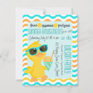 Cute Duck in Sunglasses Holding a Sonw-Cone Invitation