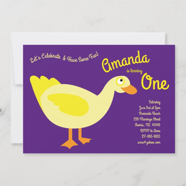 Cute Duck Kids 1er Anniversaire Fête Invitation (Devant)