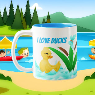 cute duck lovers add text Two-Tone coffee mug
