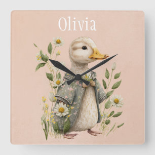 Cute Duck Name Home Decor  Square Wall Clock