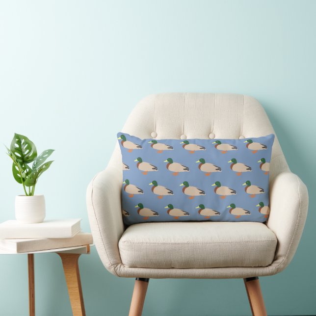 Cute Duck Pattern on Blue Lumbar Pillow (Chair)