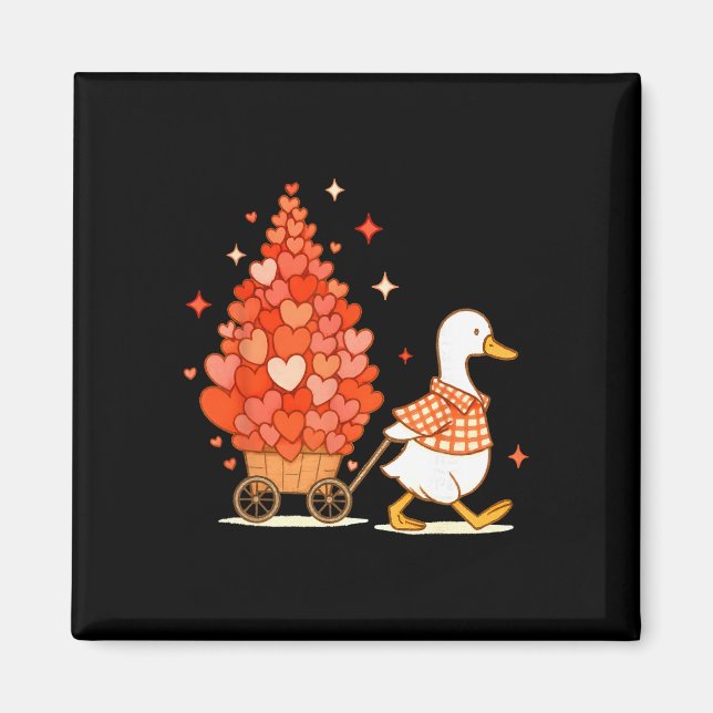 Cute Duck Pulling Heart Cart Funny Valentine Gift  Magnet (Front)