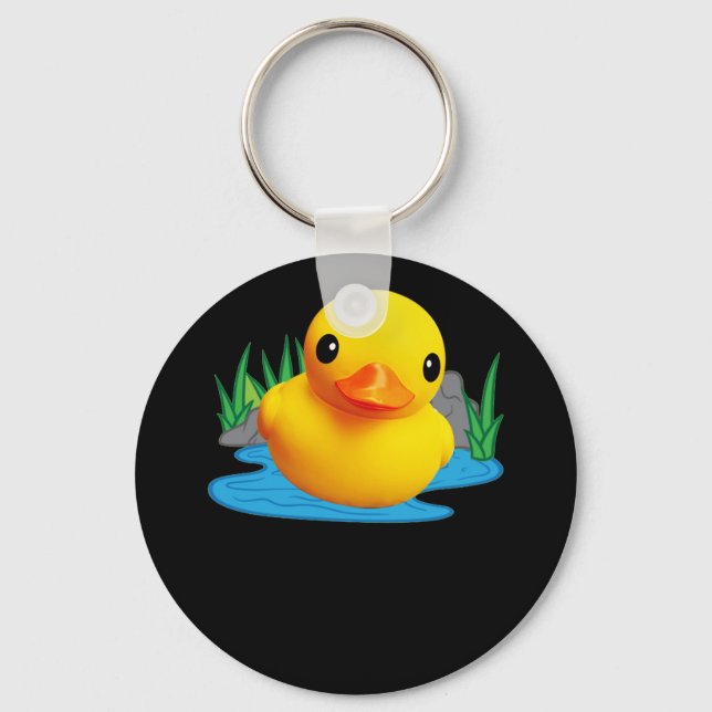Cute Duck Rubber Duckling 3D Effect Keychain (Front)