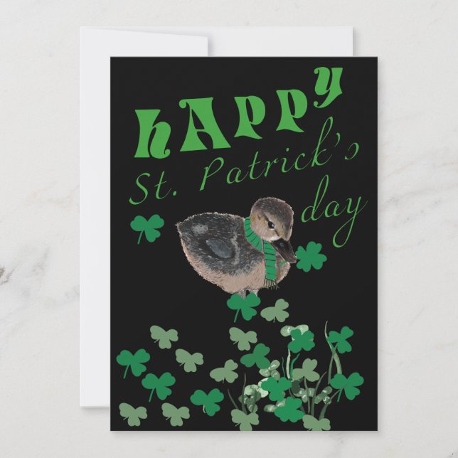 Cute Duck Shamrock Clover Happy St Patrick's Day   Holiday Card (Front)