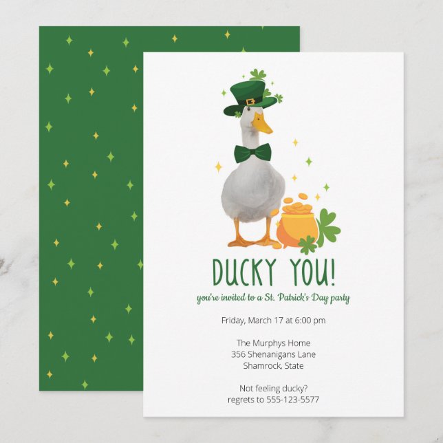 Cute Duck St. Patrick's Day Party Invitation (Devant / Derrière)