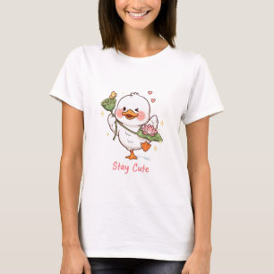 Cute Duck Stay Cute Kawaii Lotus Flower Cartoon De T-Shirt