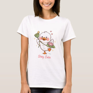 Cute Duck Stay Cute Kawaii Lotus Flower Cartoon De T-Shirt