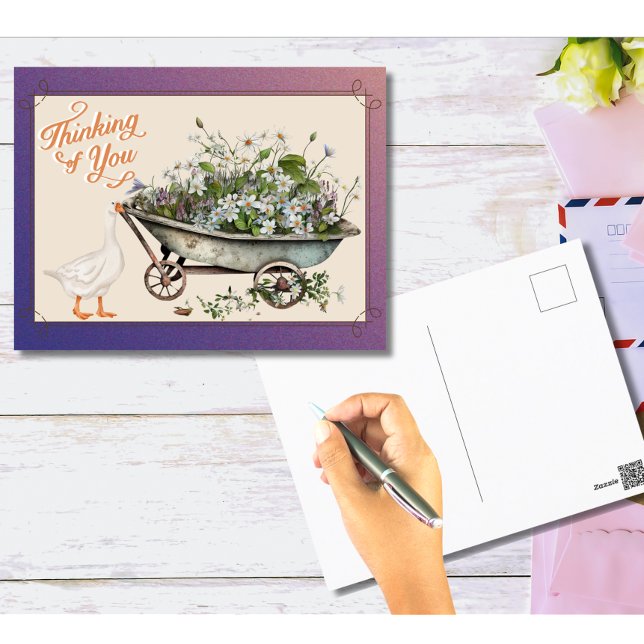 Cute Duck Thinking Of You In Bloom Postcard (Creator Uploaded)