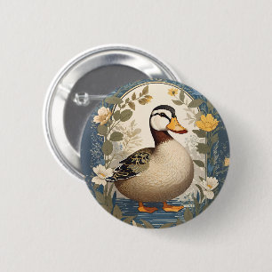 Cute Duck Vintage Floral Nature Inspired 2 Inch Round Button