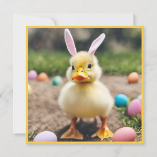 Cute Duck Wearing Bunny Ears AI Photo Easter Card