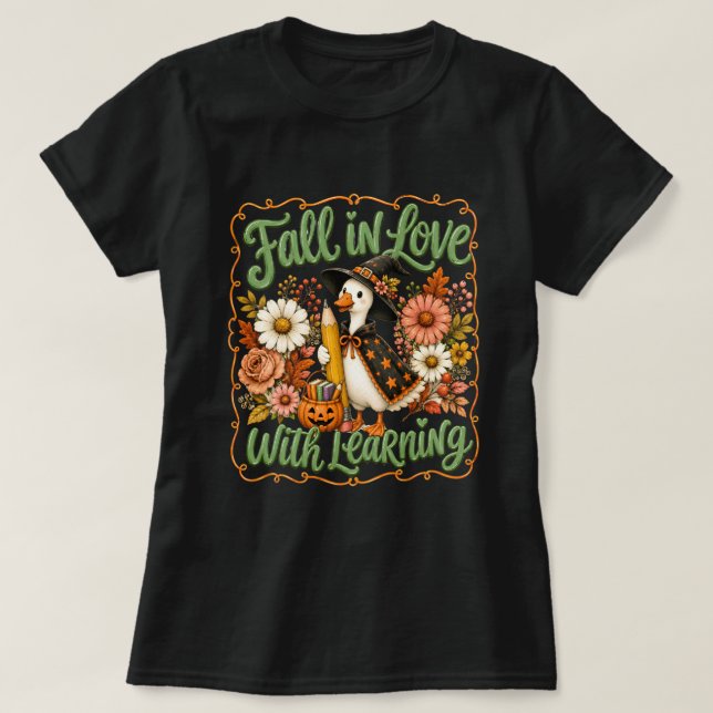 Cute Duck Witch Fall in Love With Learning Graphic T-Shirt (Design Front)