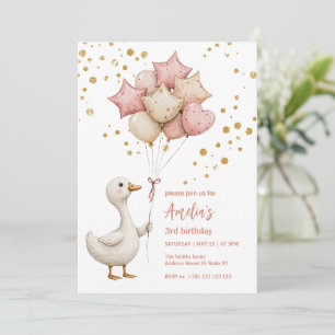 Cute Duck With Balloons Kid's Birthday Invitation 