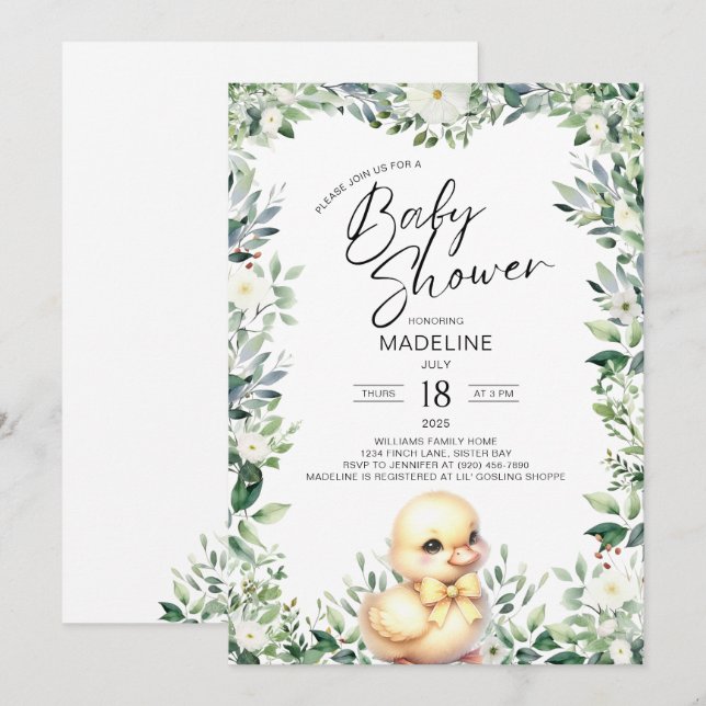 Cute Duck with Bow Baby Shower Invitation (Front/Back)